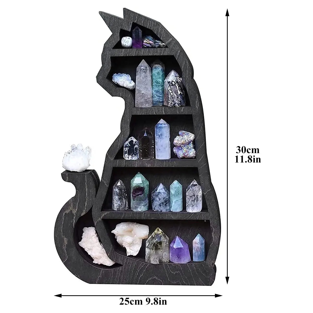 Cat Wall Crystal Shelf Cute Wooden Wall Shelf Crystal Display Organizer Floating Shelves for Living Room Bathroom Decor Gift acacuss