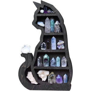 Cat Wall Crystal Shelf Cute Wooden Wall Shelf Crystal Display Organizer Floating Shelves for Living Room Bathroom Decor Gift acacuss