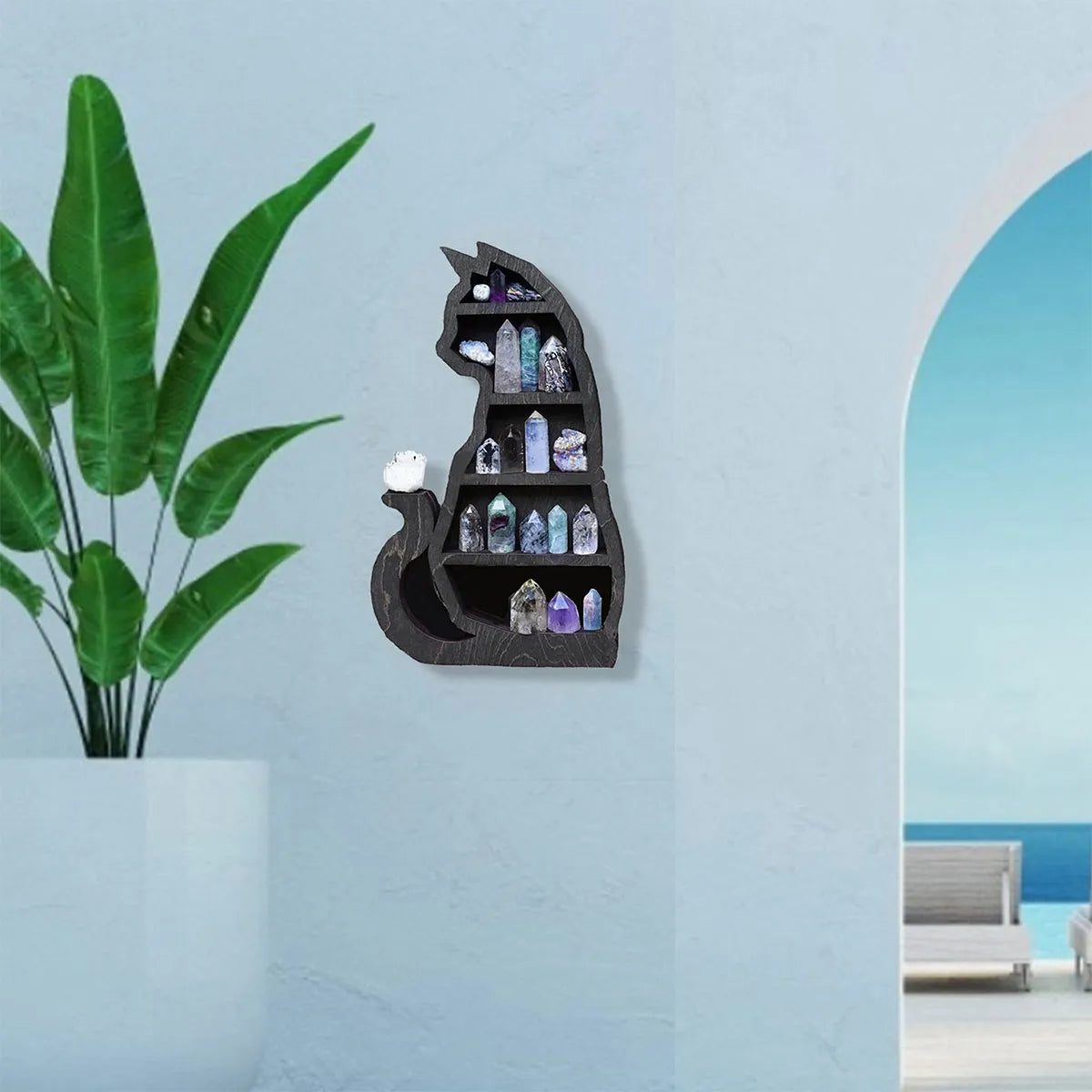 Cat Wall Crystal Shelf Cute Wooden Wall Shelf Crystal Display Organizer Floating Shelves for Living Room Bathroom Decor Gift acacuss