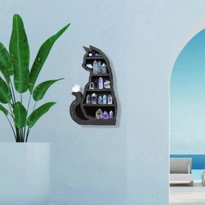 Cat Wall Crystal Shelf Cute Wooden Wall Shelf Crystal Display Organizer Floating Shelves for Living Room Bathroom Decor Gift acacuss