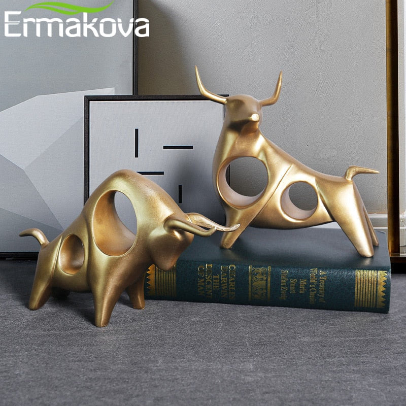 Cattle Statue Ox Home Decor Living Room Bull Sculpture Wine TV Cabinet Ornament Crafts Abstract Animal Figurine acacuss
