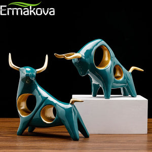 Cattle Statue Ox Home Decor Living Room Bull Sculpture Wine TV Cabinet Ornament Crafts Abstract Animal Figurine acacuss