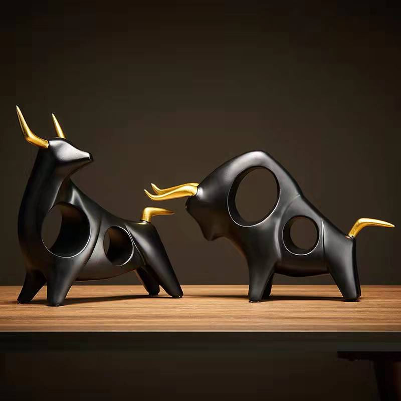 Cattle Statue Ox Home Decor Living Room Bull Sculpture Wine TV Cabinet Ornament Crafts Abstract Animal Figurine acacuss