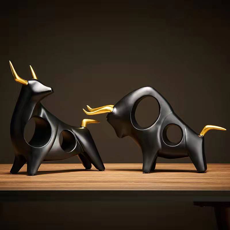 Cattle Statue Ox Home Decor Living Room Bull Sculpture Wine TV Cabinet Ornament Crafts Abstract Animal Figurine acacuss