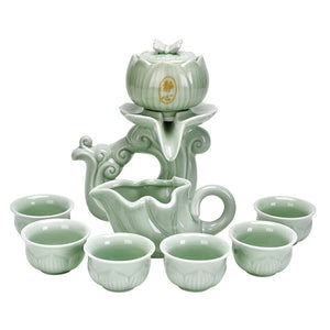 Celadon Lotus Automatic Chinese KUNGFU Tea Set Semi-automatic Office Tea Set Creative Lazy Ceramic Relief High-end Tea Set acacuss