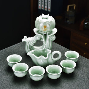 Celadon Lotus Automatic Chinese KUNGFU Tea Set Semi-automatic Office Tea Set Creative Lazy Ceramic Relief High-end Tea Set acacuss