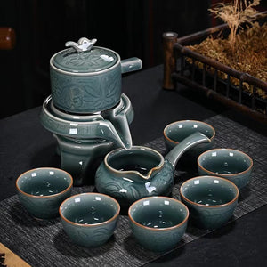 Celadon Lotus Automatic Chinese KUNGFU Tea Set Semi-automatic Office Tea Set Creative Lazy Ceramic Relief High-end Tea Set acacuss