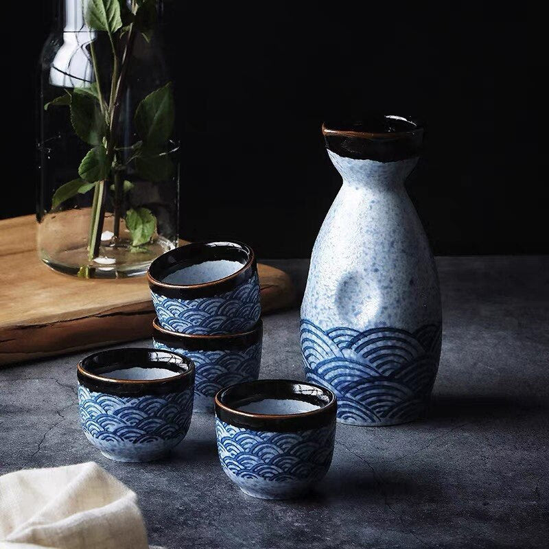 Ceramic 25ml Wine Cup 200ml Jug Classical Charm Spirits 1 Pot 4 Cups Wine Set Sake Wine Dispenser Vodka Gift Bar Home Flask acacuss