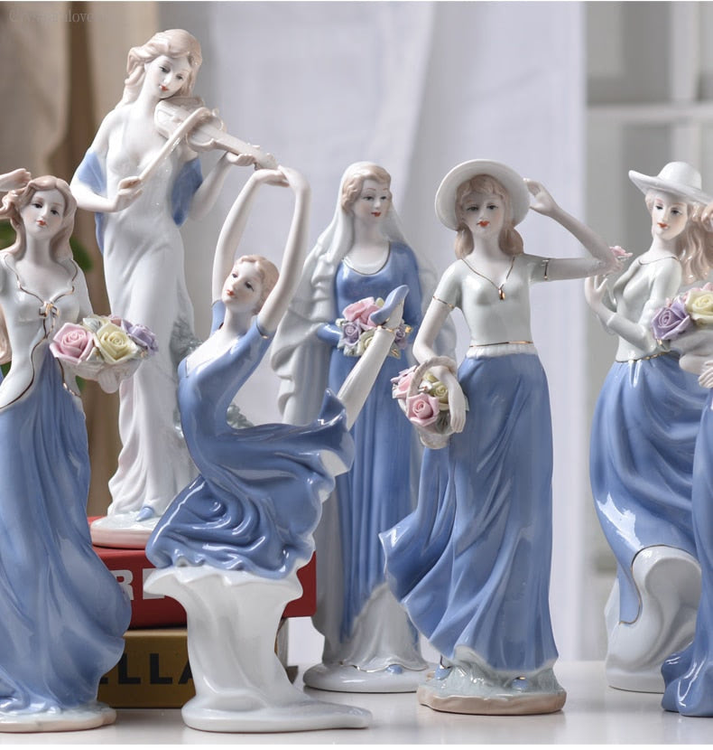 Ceramic Ballet Girl Statue Figurines Fairy Garden Skirt Modern Beauty Sculpture Wedding Decoration Interior Home Decor acacuss