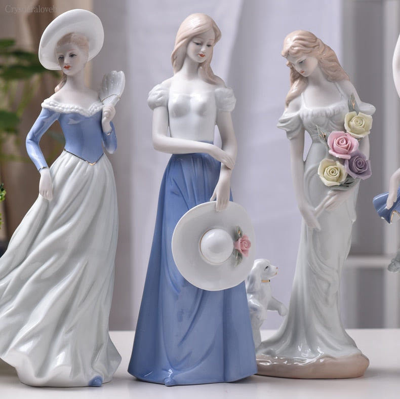Ceramic Ballet Girl Statue Figurines Fairy Garden Skirt Modern Beauty Sculpture Wedding Decoration Interior Home Decor acacuss