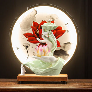 Ceramic Bergamot Flowback Incense Stove Household Indoor Living Room, Entrance, Study Decoration Lotus Lantern Ring acacuss