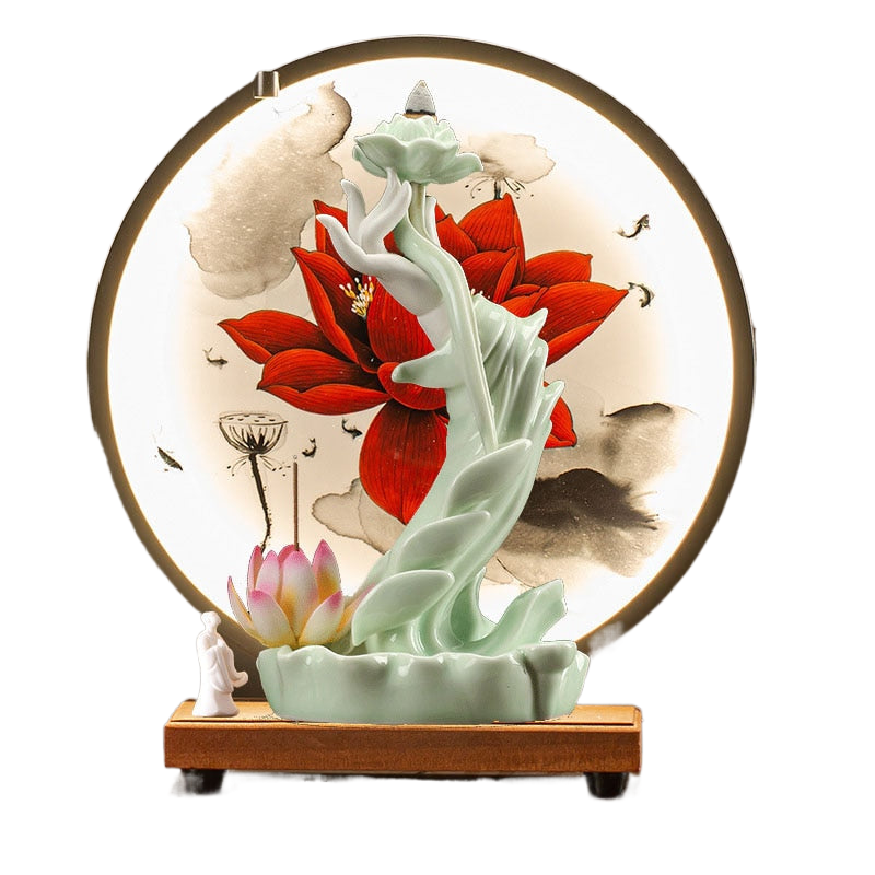 Ceramic Bergamot Flowback Incense Stove Household Indoor Living Room, Entrance, Study Decoration Lotus Lantern Ring acacuss