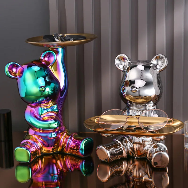 Ceramic Colorful Plating Bear Storage Box Home Living New Room Desktop Storage Tray Decorative Statue Money Box Ornaments acacuss