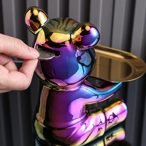 Ceramic Colorful Plating Bear Storage Box Home Living New Room Desktop Storage Tray Decorative Statue Money Box Ornaments acacuss