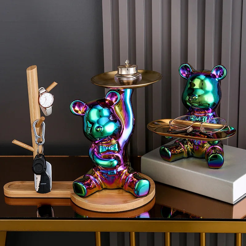 Ceramic Colorful Plating Bear Storage Box Home Living New Room Desktop Storage Tray Decorative Statue Money Box Ornaments acacuss