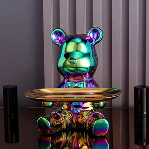 Ceramic Colorful Plating Bear Storage Box Home Living New Room Desktop Storage Tray Decorative Statue Money Box Ornaments acacuss