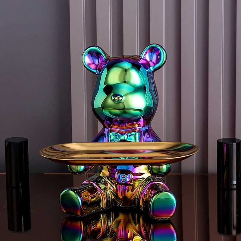 Ceramic Colorful Plating Bear Storage Box Home Living New Room Desktop Storage Tray Decorative Statue Money Box Ornaments acacuss