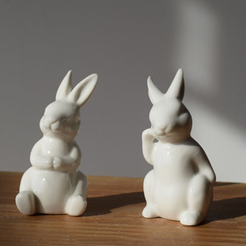 Ceramic Cute Pure White Rabbit Figurines Porcelain Table Home Decoration China Gift Modern Statue Handmade furnishings DHYY05 acacuss