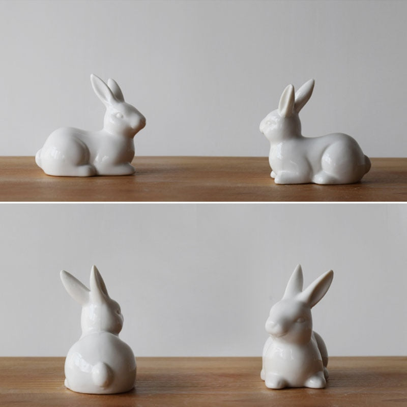 Ceramic Cute Pure White Rabbit Figurines Porcelain Table Home Decoration China Gift Modern Statue Handmade furnishings DHYY05 acacuss