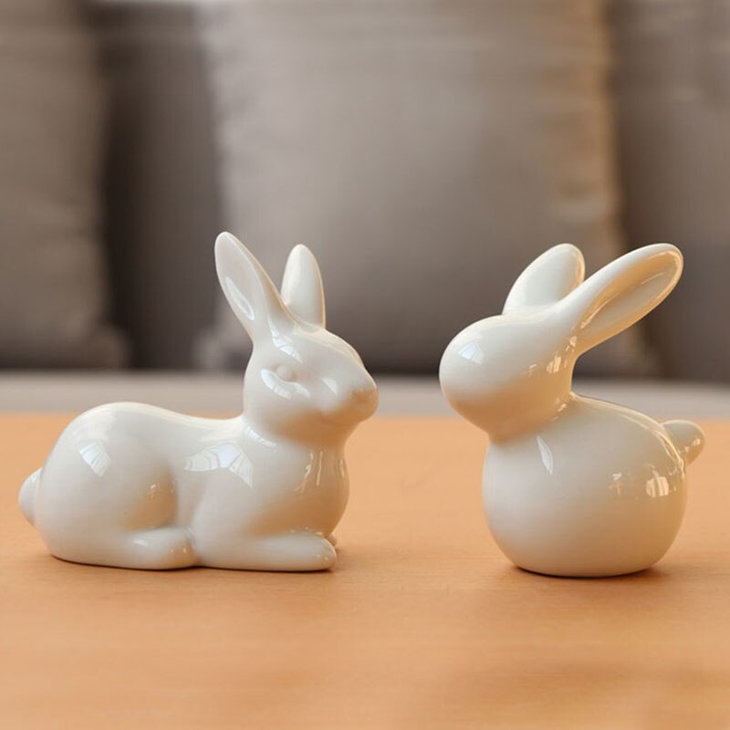 Ceramic Cute Pure White Rabbit Figurines Porcelain Table Home Decoration China Gift Modern Statue Handmade furnishings DHYY05 acacuss