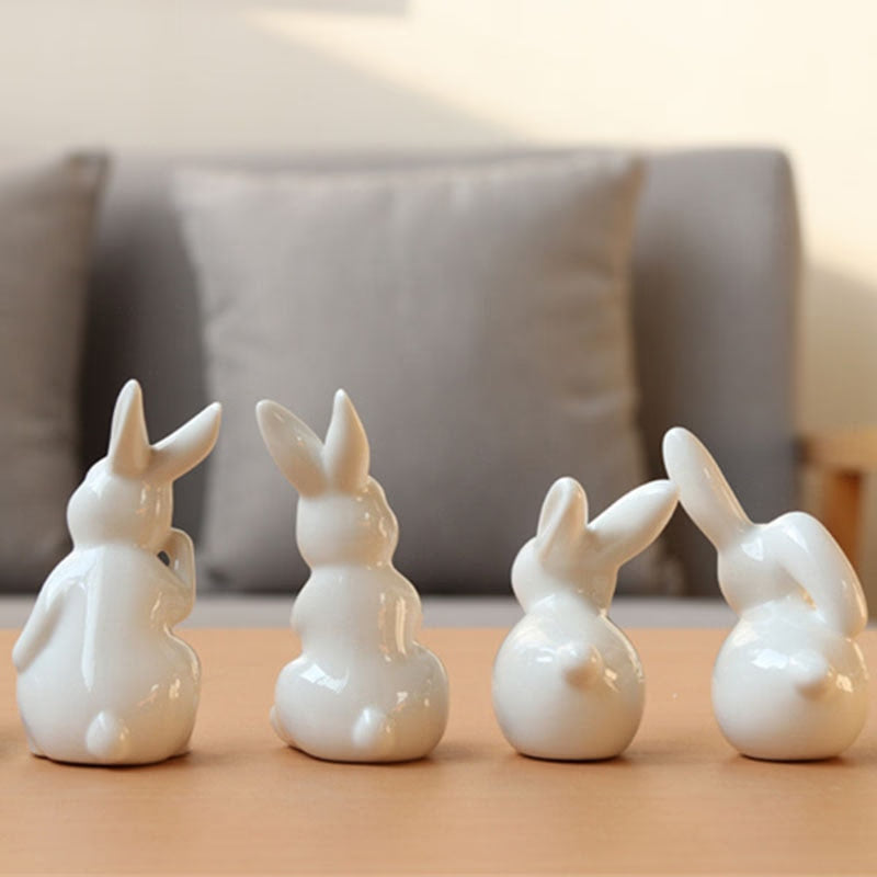 Ceramic Cute Pure White Rabbit Figurines Porcelain Table Home Decoration China Gift Modern Statue Handmade furnishings DHYY05 acacuss
