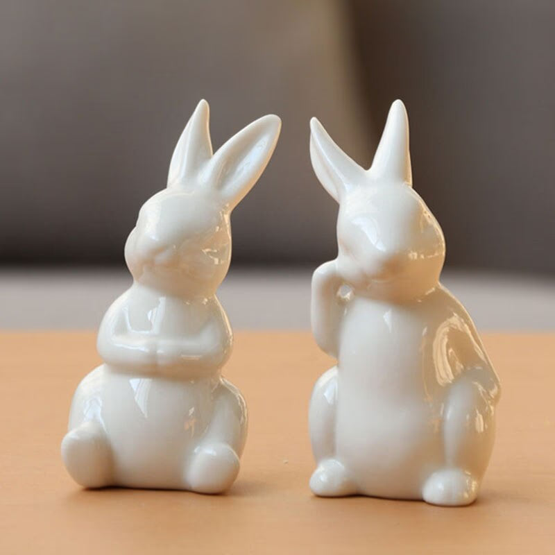 Ceramic Cute Pure White Rabbit Figurines Porcelain Table Home Decoration China Gift Modern Statue Handmade furnishings DHYY05 acacuss