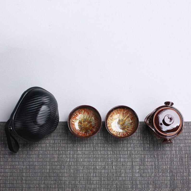 Ceramic Gaiwan Set kuai ke Camping Kung Fu Tea Set 1 Teapot 2 Cups Travel TeaPot Coffee Cup Water Mug Office Kettle Drinkware acacuss