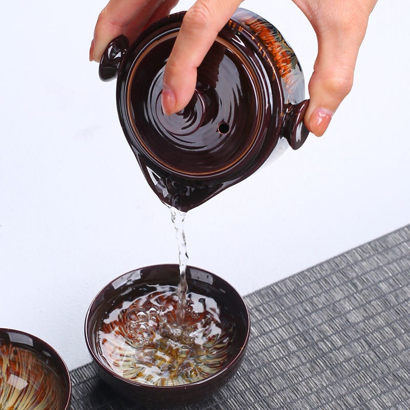 Ceramic Gaiwan Set kuai ke Camping Kung Fu Tea Set 1 Teapot 2 Cups Travel TeaPot Coffee Cup Water Mug Office Kettle Drinkware acacuss