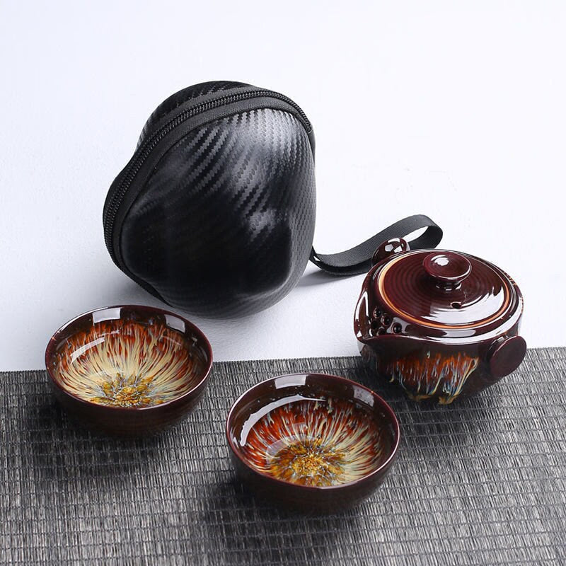 Ceramic Gaiwan Set kuai ke Camping Kung Fu Tea Set 1 Teapot 2 Cups Travel TeaPot Coffee Cup Water Mug Office Kettle Drinkware acacuss