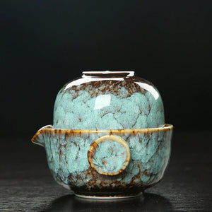 Ceramic Gaiwan Set kuai ke tea set Camping Kung Fu Tea Set 1 Teapot 1 Cup Travel TeaPot Coffee Cup Water Mug Office Kettle Drinkware acacuss