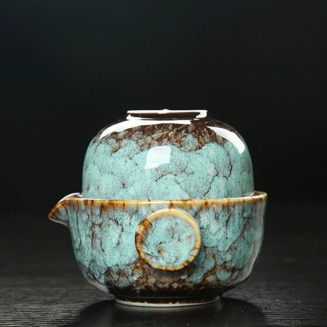 Ceramic Gaiwan Set kuai ke tea set Camping Kung Fu Tea Set 1 Teapot 1 Cup Travel TeaPot Coffee Cup Water Mug Office Kettle Drinkware acacuss