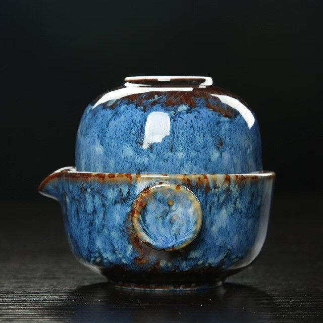 Ceramic Gaiwan Set kuai ke tea set Camping Kung Fu Tea Set 1 Teapot 1 Cup Travel TeaPot Coffee Cup Water Mug Office Kettle Drinkware acacuss