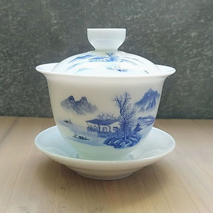 Ceramic Gaiwan jingdezhen Chinese Kungfu Teaset Three talents Tea Bowl Large Teacup Saucer Set Home tea maker Tea ceremony Gift acacuss