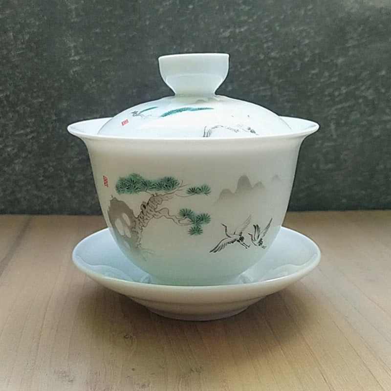 Ceramic Gaiwan jingdezhen Chinese Kungfu Teaset Three talents Tea Bowl Large Teacup Saucer Set Home tea maker Tea ceremony Gift acacuss