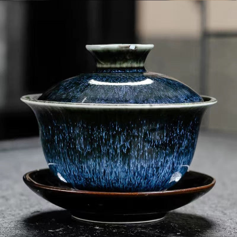 Ceramic Gaiwan jingdezhen Chinese Kungfu Teaset Three talents Tea Bowl Large Teacup Saucer Set Home tea maker Tea ceremony Gift acacuss