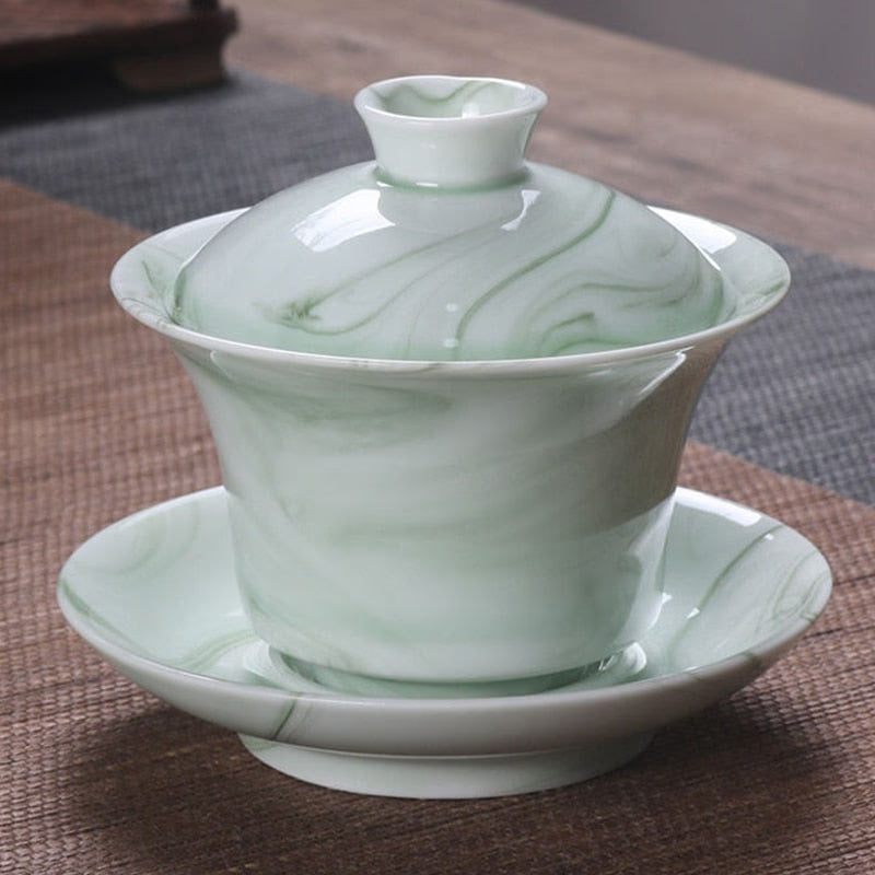 Ceramic Gaiwan jingdezhen Chinese Kungfu Teaset Three talents Tea Bowl Large Teacup Saucer Set Home tea maker Tea ceremony Gift acacuss