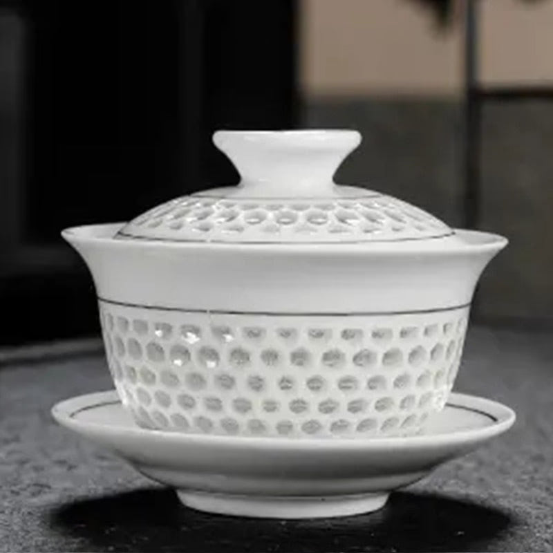 Ceramic Gaiwan jingdezhen Chinese Kungfu Teaset Three talents Tea Bowl Large Teacup Saucer Set Home tea maker Tea ceremony Gift acacuss