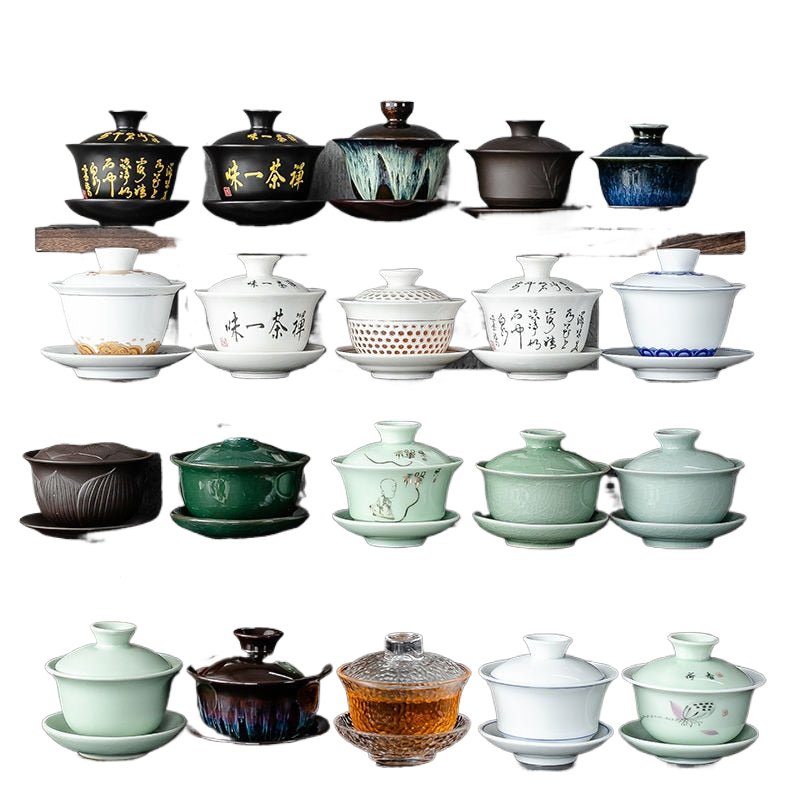 Ceramic Gaiwan jingdezhen Chinese Kungfu Teaset Three talents Tea Bowl Large Teacup Saucer Set Home tea maker Tea ceremony Gift acacuss