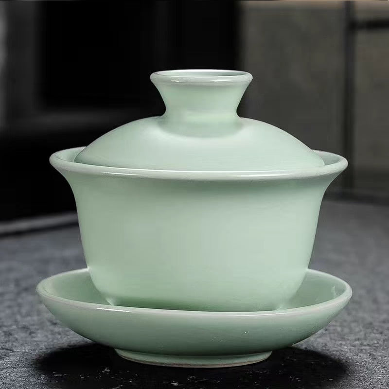 Ceramic Gaiwan jingdezhen Chinese Kungfu Teaset Three talents Tea Bowl Large Teacup Saucer Set Home tea maker Tea ceremony Gift acacuss