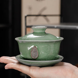 Ceramic Gaiwan jingdezhen Chinese Kungfu Teaset Three talents Tea Bowl Large Teacup Saucer Set Home tea maker Tea ceremony Gift acacuss