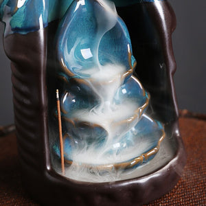 Ceramic Incense Waterfall Modern Blue Deer Head Backflow Incense Burner Home Decoration Ornaments Backflow Incense Burner acacuss