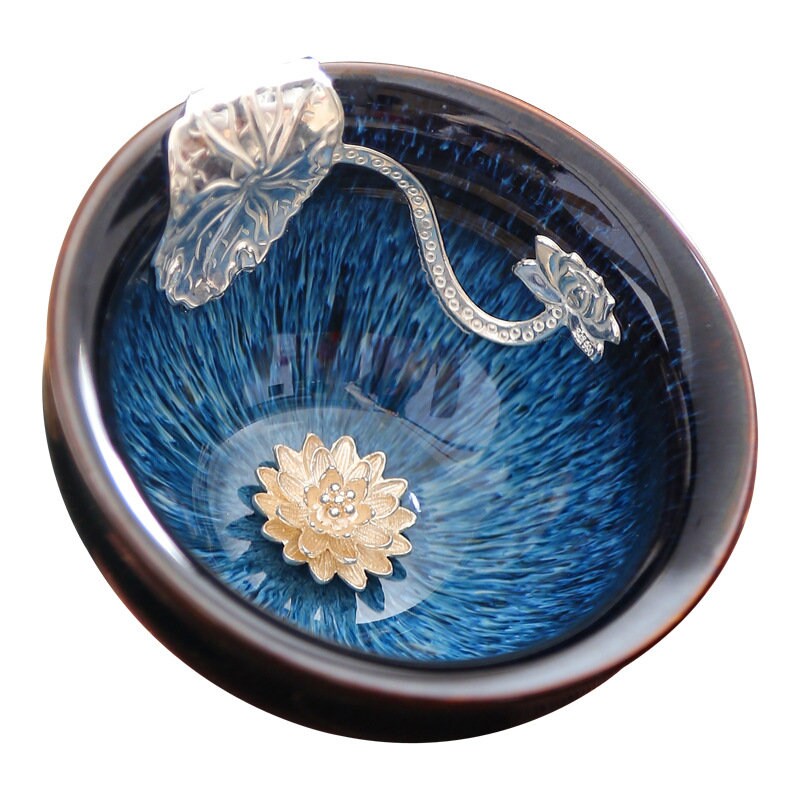 Ceramic Inlaid Silver Teacup Jianzhan acacuss