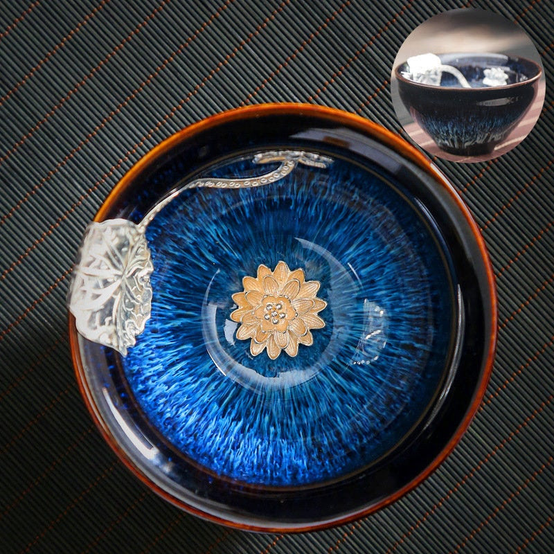 Ceramic Inlaid Silver Teacup Jianzhan acacuss