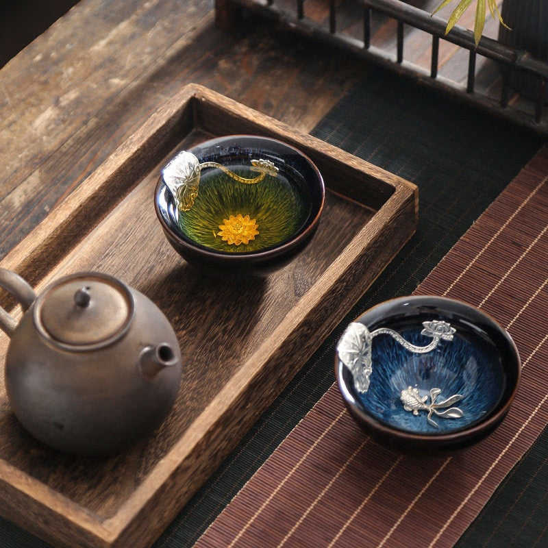 Ceramic Inlaid Silver Teacup Jianzhan acacuss