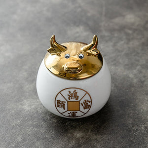 Ceramic Jar Tea Caddy Cow Cover Storage Tank Decorative Jar Tea Box Organize Box Tea Container Tea Caddies Decoration Ornaments acacuss