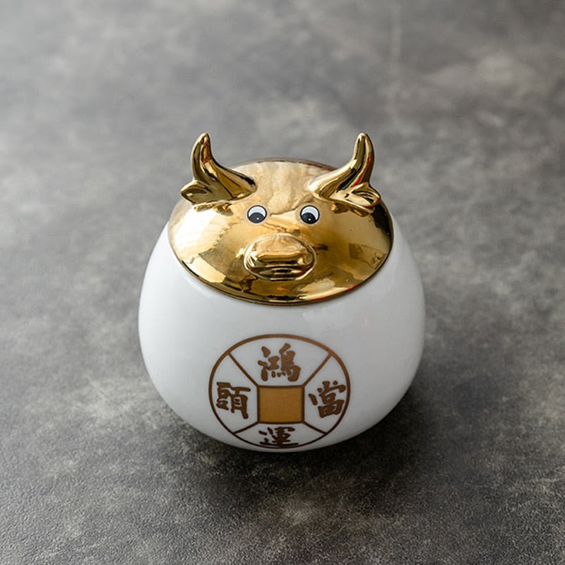 Ceramic Jar Tea Caddy Cow Cover Storage Tank Decorative Jar Tea Box Organize Box Tea Container Tea Caddies Decoration Ornaments acacuss