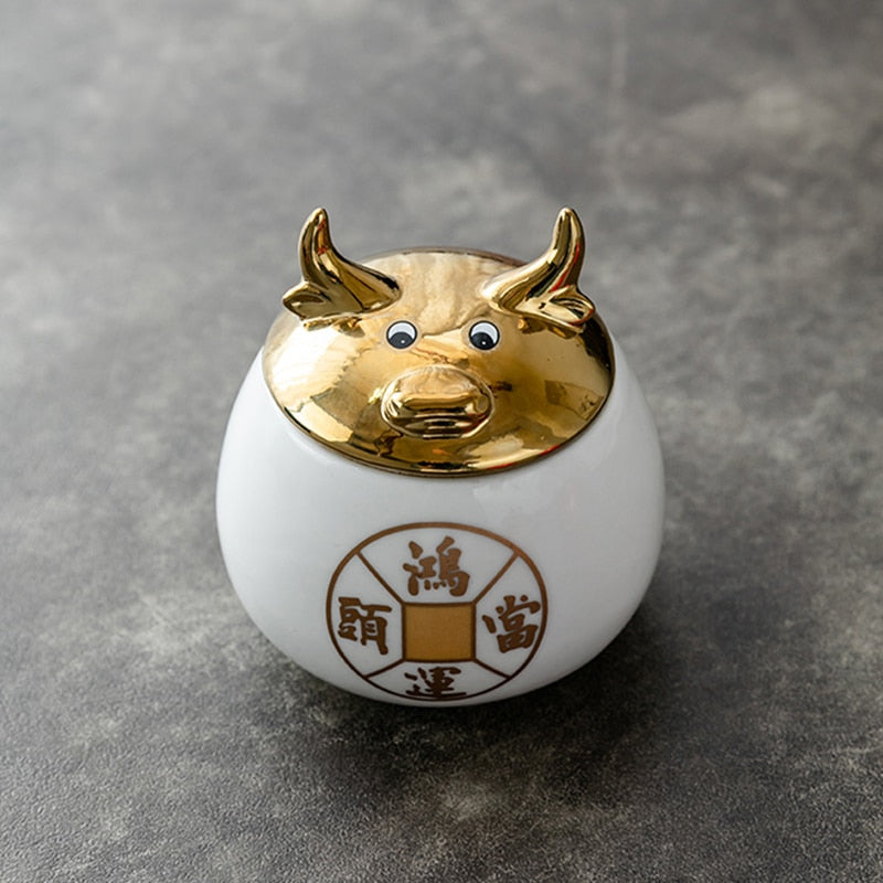 Ceramic Jar Tea Caddy Cow Cover Storage Tank Decorative Jar Tea Box Organize Box Tea Container Tea Caddies Decoration Ornaments acacuss