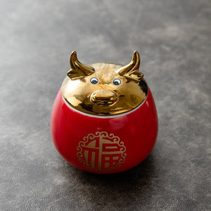 Ceramic Jar Tea Caddy Cow Cover Storage Tank Decorative Jar Tea Box Organize Box Tea Container Tea Caddies Decoration Ornaments acacuss