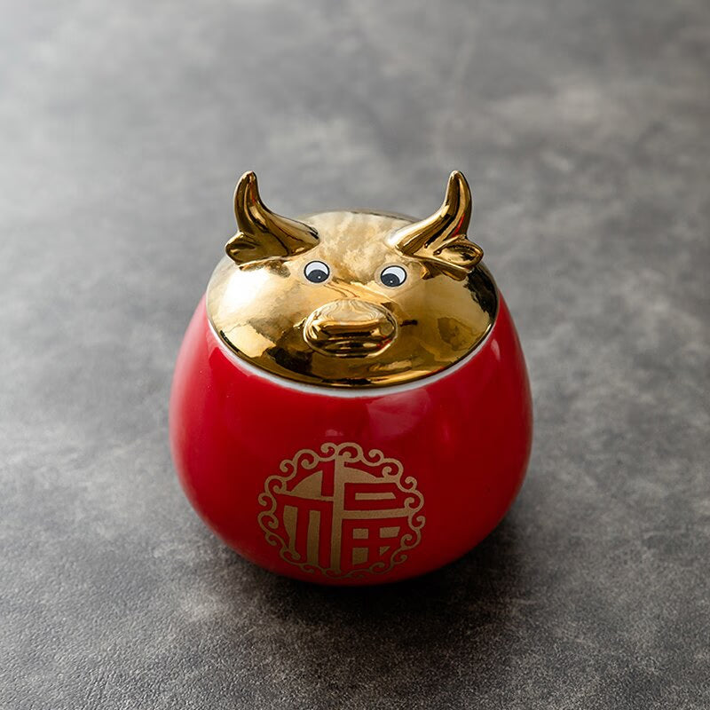 Ceramic Jar Tea Caddy Cow Cover Storage Tank Decorative Jar Tea Box Organize Box Tea Container Tea Caddies Decoration Ornaments acacuss