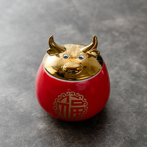 Ceramic Jar Tea Caddy Cow Cover Storage Tank Decorative Jar Tea Box Organize Box Tea Container Tea Caddies Decoration Ornaments acacuss